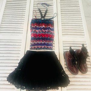 Y2K top with beaded straped , tube top in style, Size small, multi-color